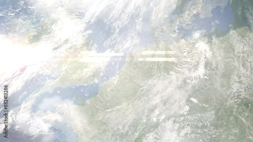 Zoom in from space and focus on Sliedrecht, Netherlands. 3D Animation. Background for travel intro. Elements of this image furnished by NASA photo