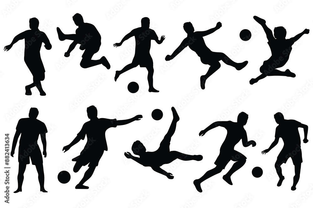 Set of silhouettes of soccer players on a white background. Vector illustration Set of silhouettes of soccer players on a white background. Vector illustration