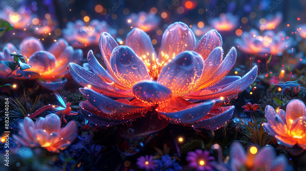 Magical Fantasy Landscapes with Glowing Flowers and Enchanted Creatures Magical Fantasy Landscapes with Glowing Flowers and Enchanted Creatures