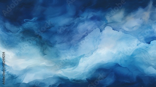 Abstract navy wave background with gradient deep blue watercolor paint color and liquid fluid grunge texture. Dark ocean wave for graphic resource background