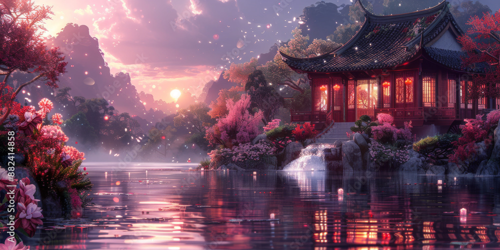 Fototapeta premium 緑のある水彩風のテクスチャ背景