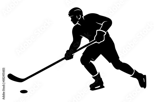 A hockey player raises the stick and flips for a powerful slapshot vector silhouette 