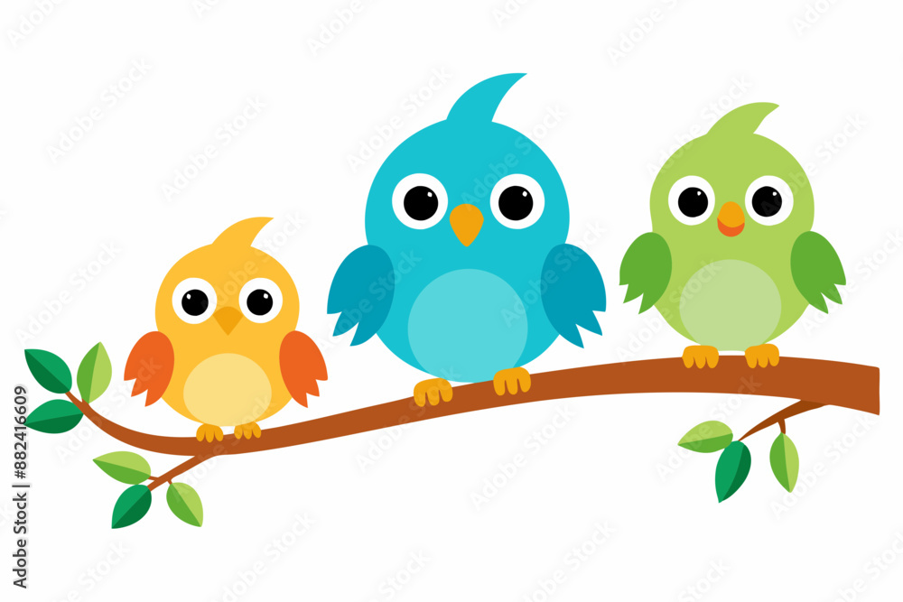 Cute cartoon bird on tree vector illustration on white background Cute cartoon bird on tree vector illustration on white background