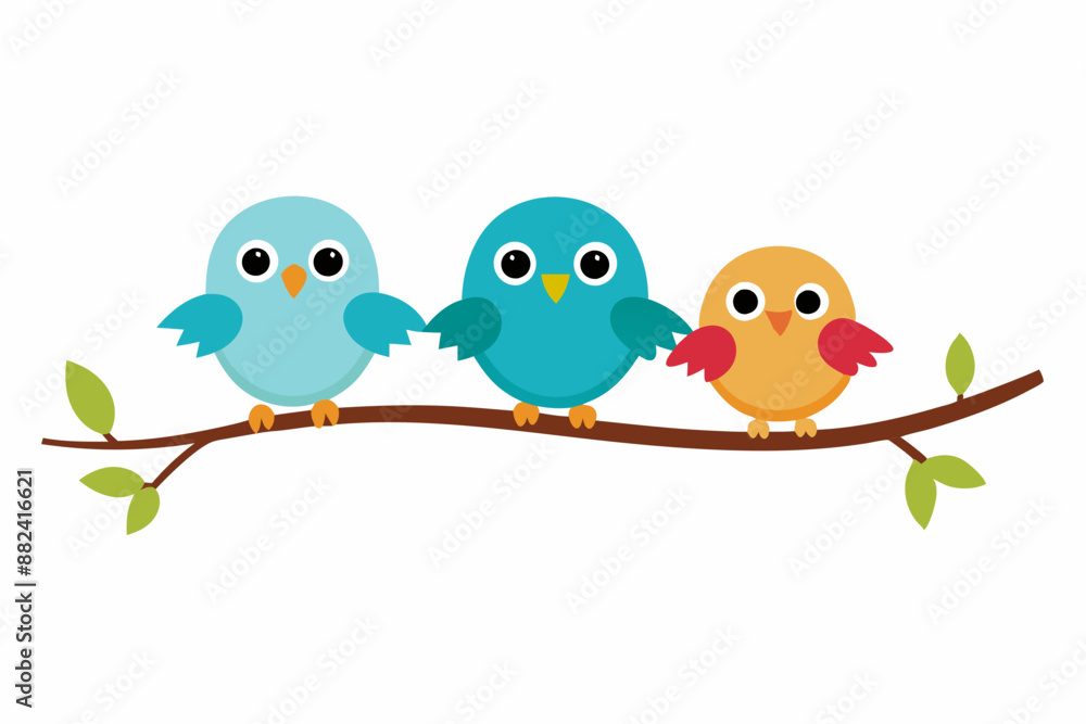 Cute cartoon bird on tree vector illustration on white background Cute cartoon bird on tree vector illustration on white background