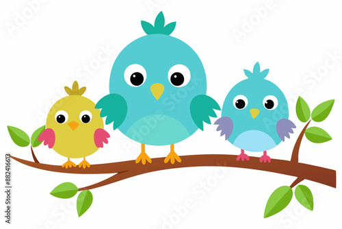 Cute cartoon bird on tree vector illustration on white background