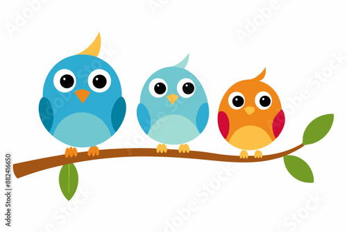 Cute cartoon bird on tree vector illustration on white background