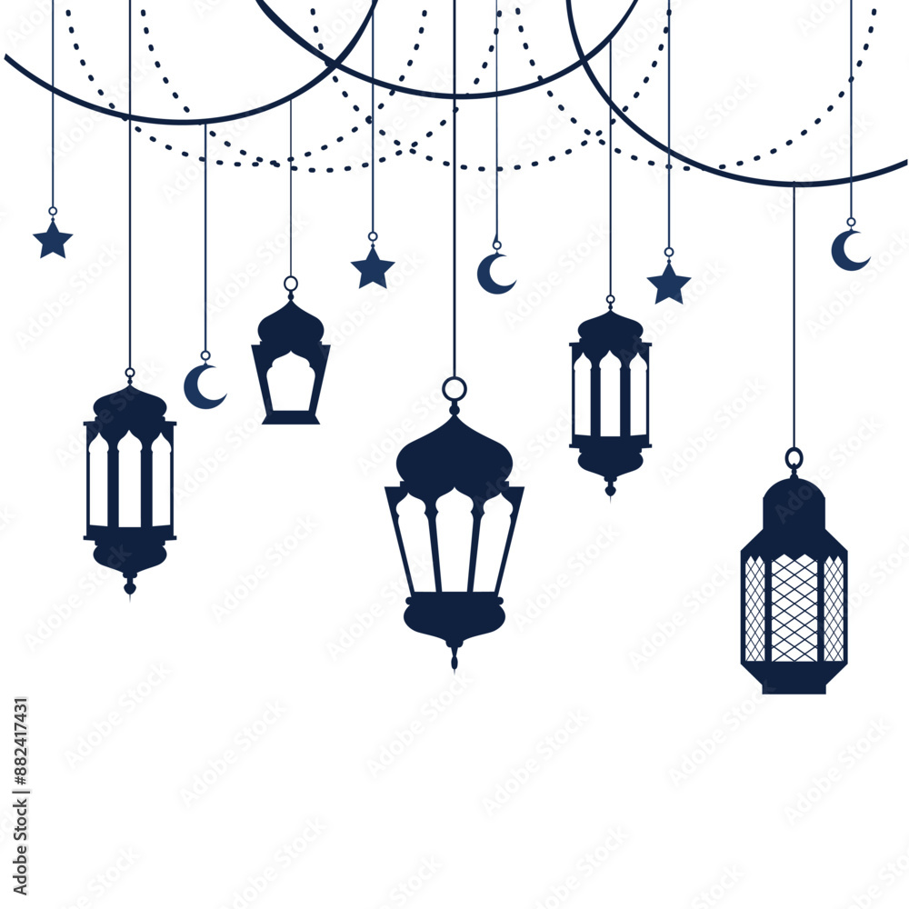 Set of arabic lanterns hanging on white background. Vector illustration. Set of arabic lanterns hanging on white background. Vector illustration.