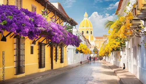 Wallpaper Mural Calles coloniales cartagena de indias colombia acuarela Torontodigital.ca