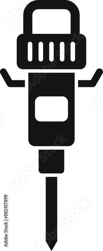 Simple and bold black and white icon of a pneumatic drill, a tool commonly used in construction and demolition