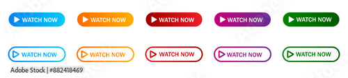 Watch now buttons icon set, Flat line gradient button collection.Set of modern multicolored buttons with gradient for web sites and social pages. Vector. EPS 10