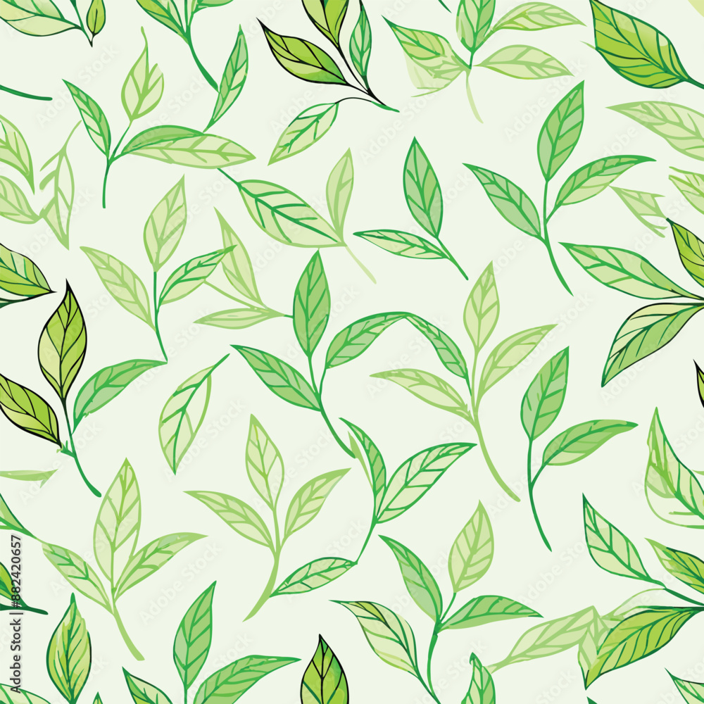 green tea leaves seamlessly pattern vector background green tea leaves seamlessly pattern vector background