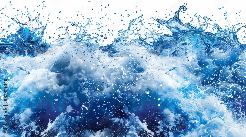 Dynamic splash of blue water against a white background Dynamic splash of blue water against a white background