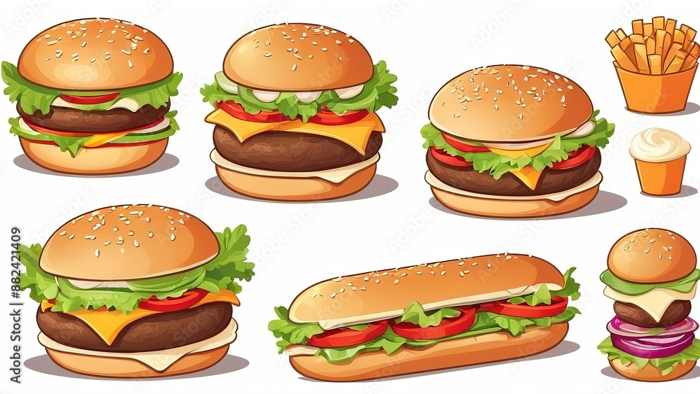 Set of burger deals on white background Set of burger deals on white background