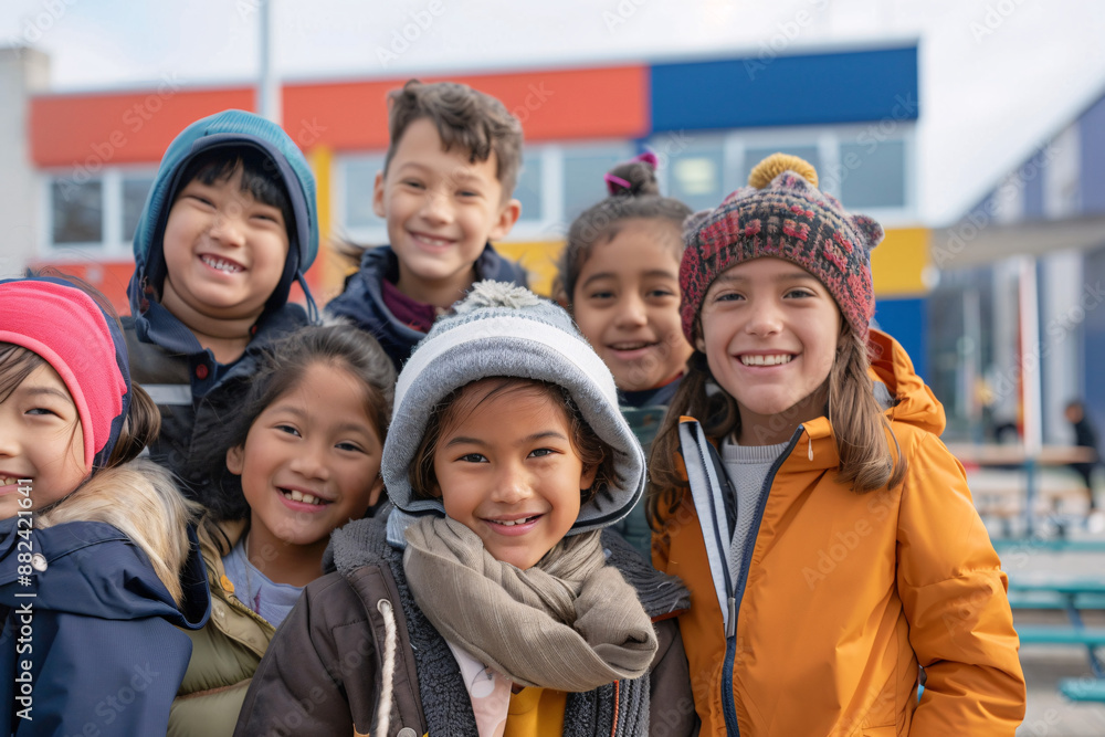 custom made wallpaper toronto digitalA group of diverse cheerful children are having fun outdoors at the schoolyard, enjoying their time together.