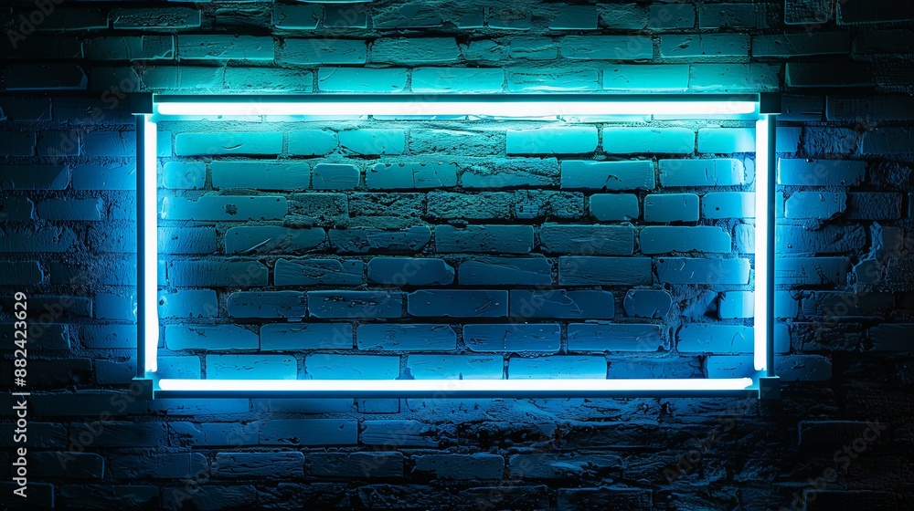 Atmospheric Blue Neon Light on Textured Brick Wall at Night