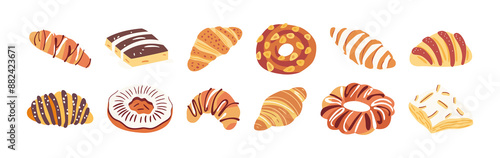 Canvastavla Set of hand drawn vintage sweet dessert food