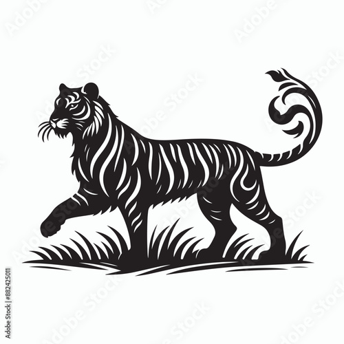 Wallpaper Mural tiger silhouette vector on white background Torontodigital.ca