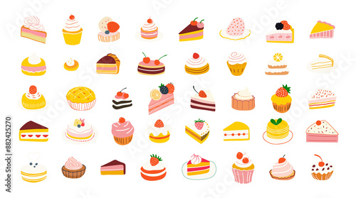 Quadro su tela Set of hand drawn vintage sweet dessert food