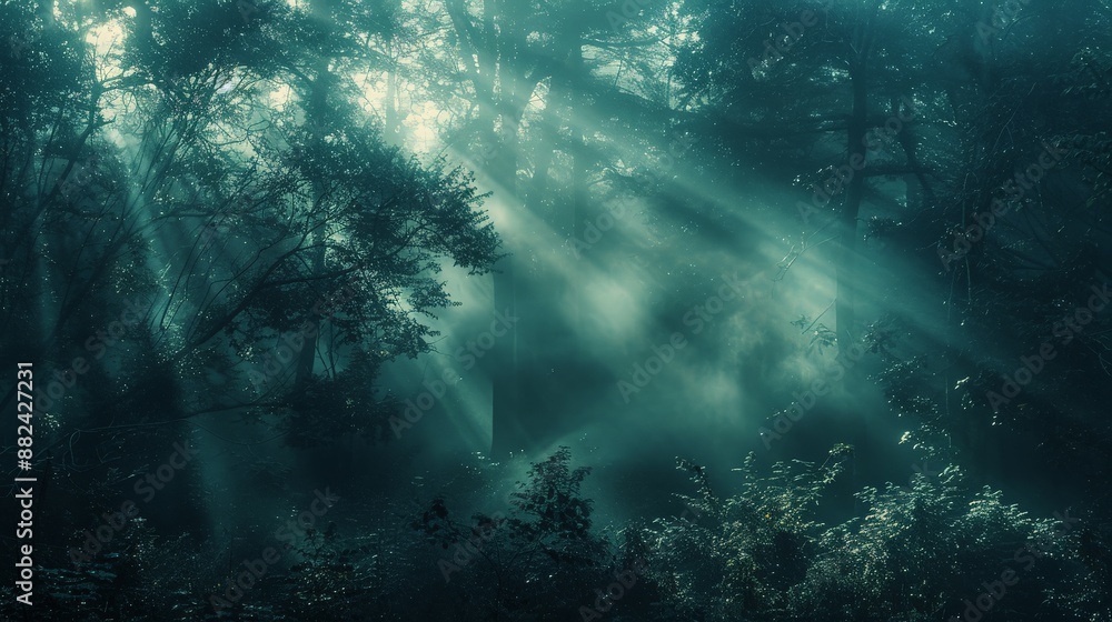 Sunlight Through Foggy Forest Sunlight Through Foggy Forest