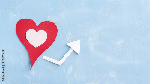 Valentine's Day Heart and Arrow on Blue Sky Backdrop. Romantic Valentine's Day Decorations and Illustrations