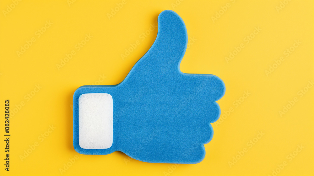 Blue Thumbs Up Symbol on Yellow Background. Positive Social Media Interaction Gesture Blue Thumbs Up Symbol on Yellow Background. Positive Social Media Interaction Gesture