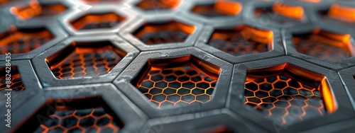 Close Up of Wet Black Hexagonal Tiles With Orange Lighting