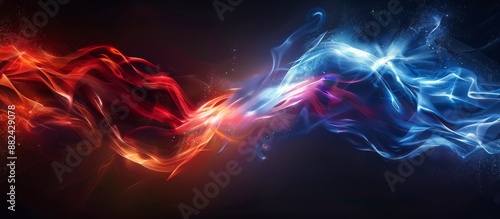 Abstract Digital Art of Blue and Red Flames Clashing on a Dark Background