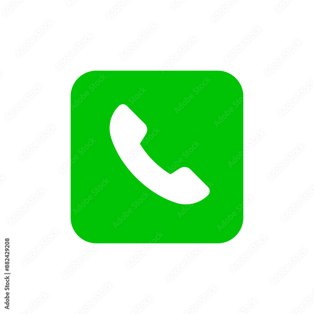 Green icon with phone. Green button with mobile telephone in square PNG Green icon with phone. Green button with mobile telephone in square PNG