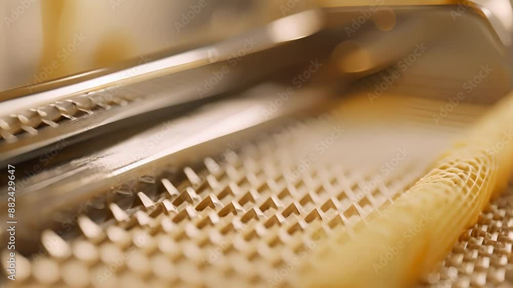 The textured surface of the rollers on an electric pasta maker designed to create the perfect grooves for catching sauce. The textured surface of the rollers on an electric pasta maker designed to create the perfect grooves for catching sauce.