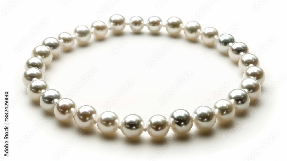 Elegant pearl necklace arranged in a circular shape on a white background Elegant pearl necklace arranged in a circular shape on a white background