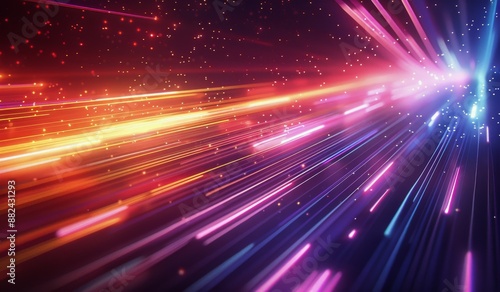 Abstract Colorful Light Streaks Converging In A Black Night Sky
