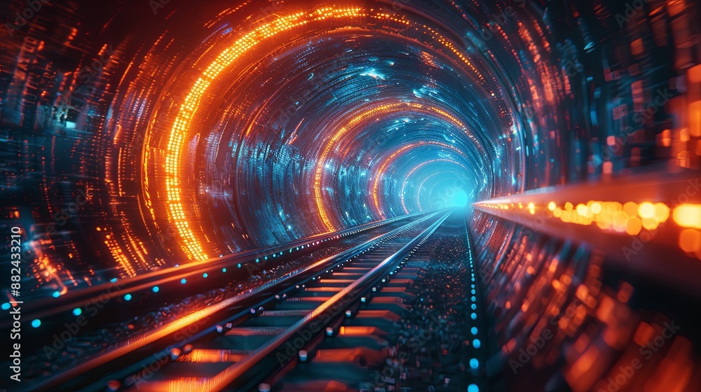 Explore the Cutting-Edge Technology of a Futuristic High-Speed Train Tunnel Illuminated by Vibrant Lighting Explore the Cutting-Edge Technology of a Futuristic High-Speed Train Tunnel Illuminated by Vibrant Lighting