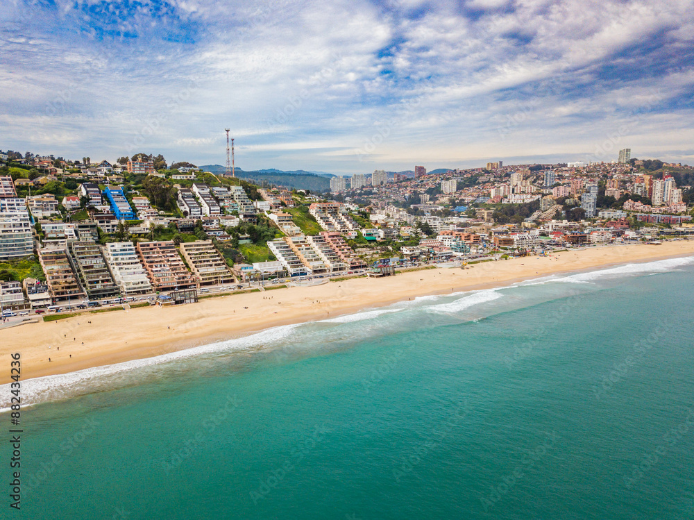 Obraz premium Reñaca, Viña del Mar, Chile. Aerial view of Reñaca beach