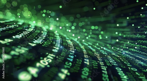 Abstract Green Digital Data Stream With Light Bokeh