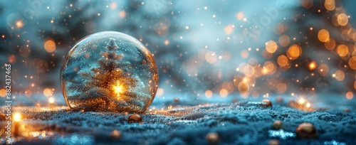A Winter Scene With A Snow Globe And Christmas Lights