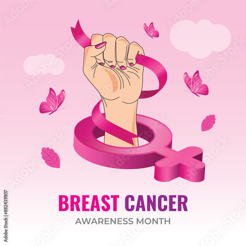 Breast Cancer Awareness Month Vector Illustration Pink Background with Pink Bow Ribbon Layout Social Media Banner Design