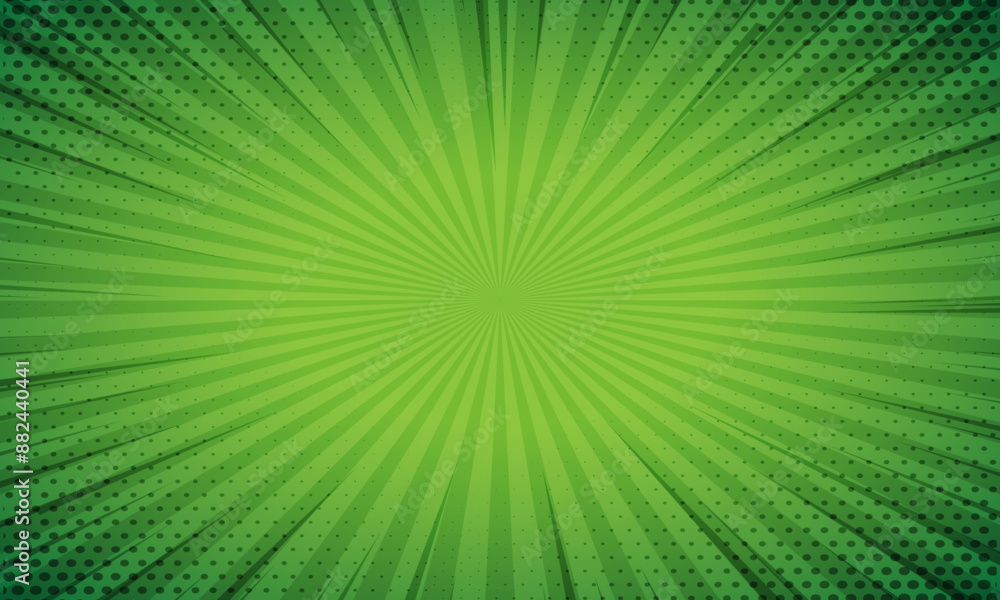 Obraz premium Green comic book background with halftone dots. Vector illustration.