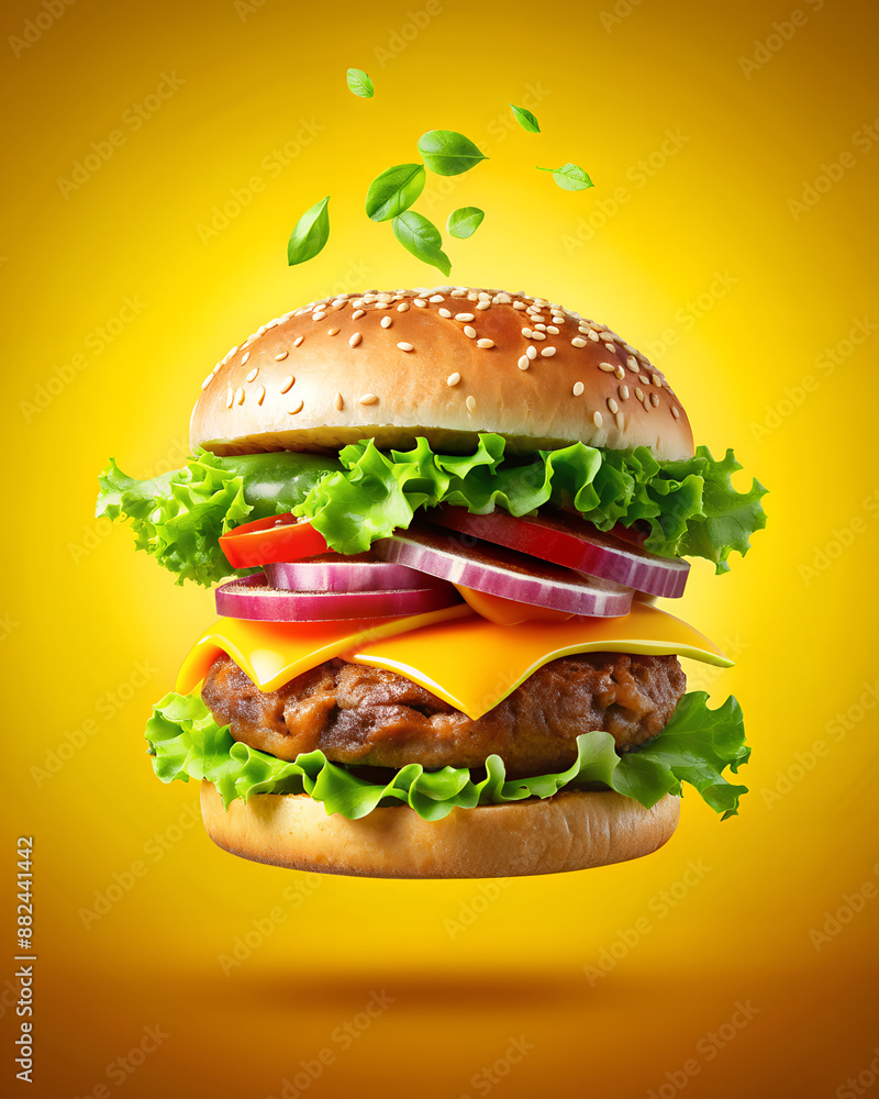 burger-with-flying-elements-black-background burger-with-flying-elements-black-background