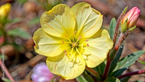 Macrophotographie d'une fleur sauvage: Onagre (Oenothera speciosa) photo