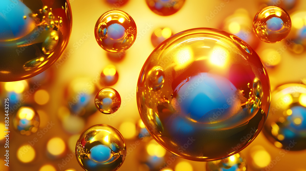 Shiny colored balls abstract background, 3d gold metallic glossy spheres wallpaper. Shiny colored balls abstract background, 3d gold metallic glossy spheres wallpaper.