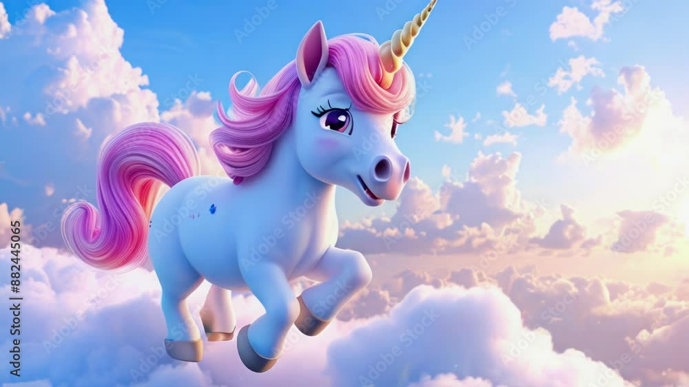 Fantasy unicorn flying in the clouds.