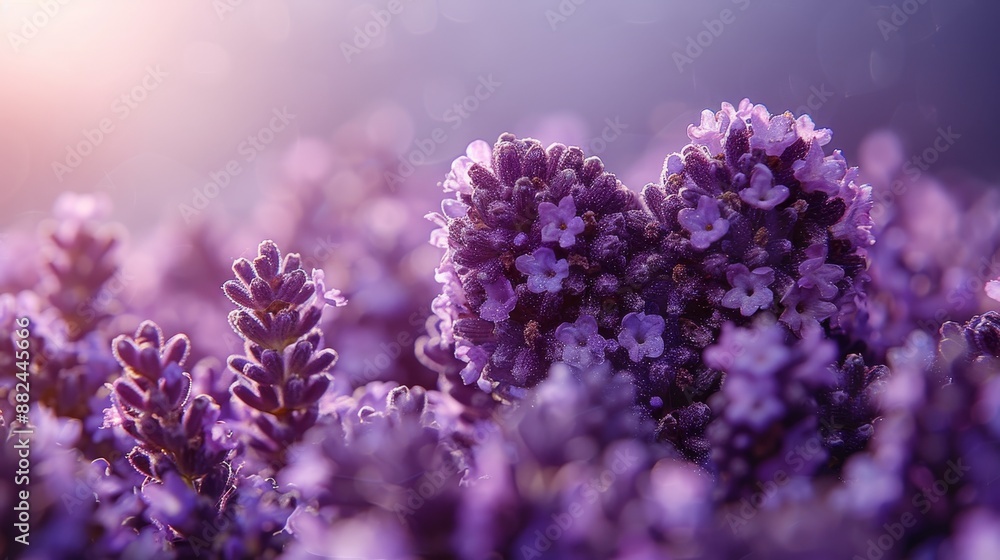 Minimalist lavender hearts with flower on blurred background, copy space on the left Minimalist lavender hearts with flower on blurred background, copy space on the left