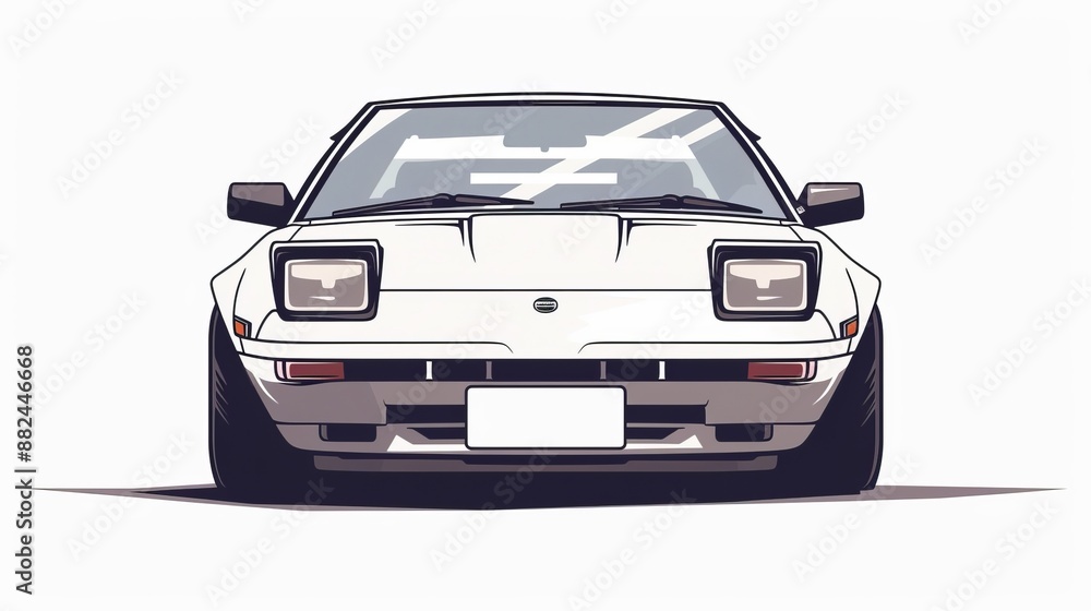 A stylish illustration of a classic white sports car from the front view, showcasing sleek lines, headlights, and aerodynamic design, capturing automotive elegance and nostalgia. A stylish illustration of a classic white sports car from the front view, showcasing sleek lines, headlights, and aerodynamic design, capturing automotive elegance and nostalgia.