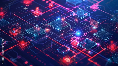 Wallpaper Mural A detailed view of computer circuitry adorned with bright, glowing lights, signifying the complexity and interconnected nature of modern digital technology and innovation. Torontodigital.ca