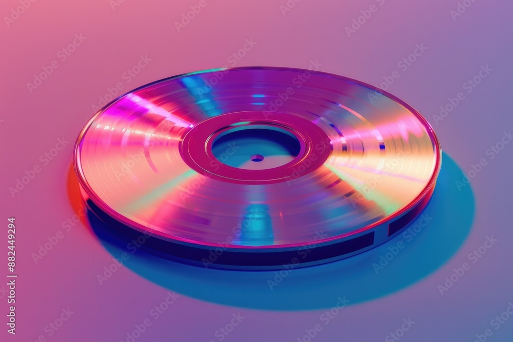 A shiny disc on a pink and blue background, suitable for music-related uses A shiny disc on a pink and blue background, suitable for music-related uses