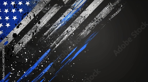 This image features an abstract design of an American flag with splattered paint and a distinct blue line, representing support for law enforcement.