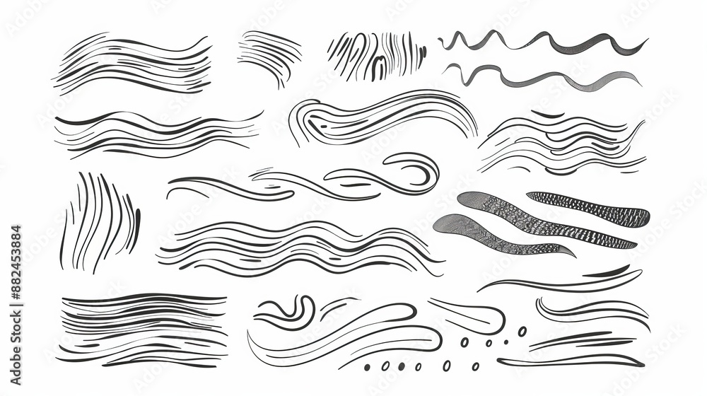 Black lines creating wave-like and abstract patterns on a white ...