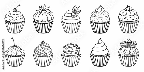 Delicious cupcake collection with various decorative frosting designs