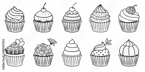 Delicious cupcake collection with various decorative frosting designs