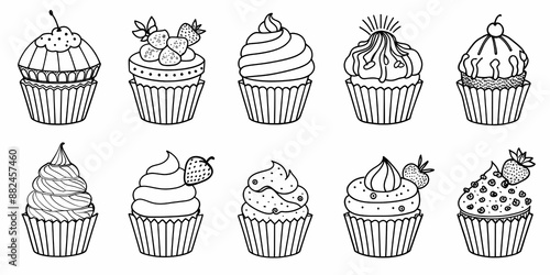 Delicious cupcake collection with various decorative frosting designs